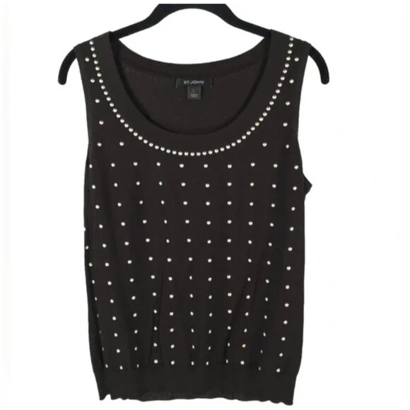 ST. JOHN WOOL Blend Riveted Chocolate Brown Shell Top Size‎ SMALL - Picture 1 of 10